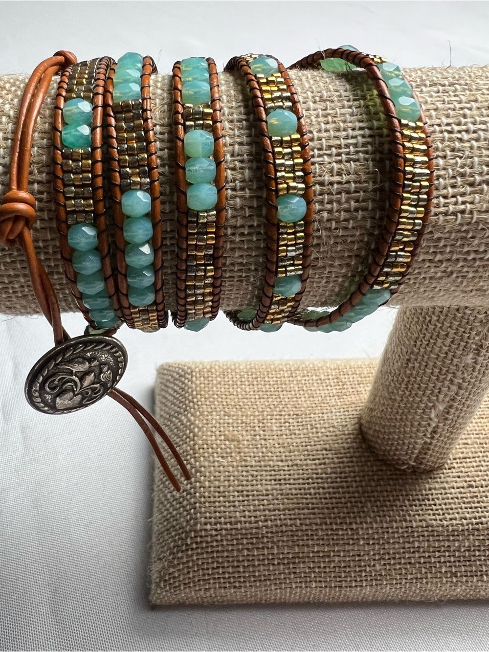 Multi Stranded Wrap Bracelet Turquoise Color Beads with Multi Color Metal Beads - Picture 2 of 7